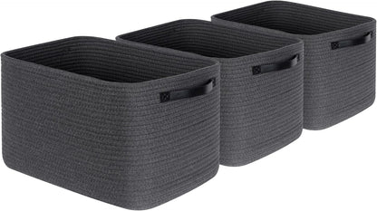 MINTWOOD Design 3-Pack Decorative Woven Storage Baskets for Shelves, Cube Bin Box for Organizing Books, Shoes, Dog Toys, Pantry Closet and Living Room Organizer, Oatmeal Brown
