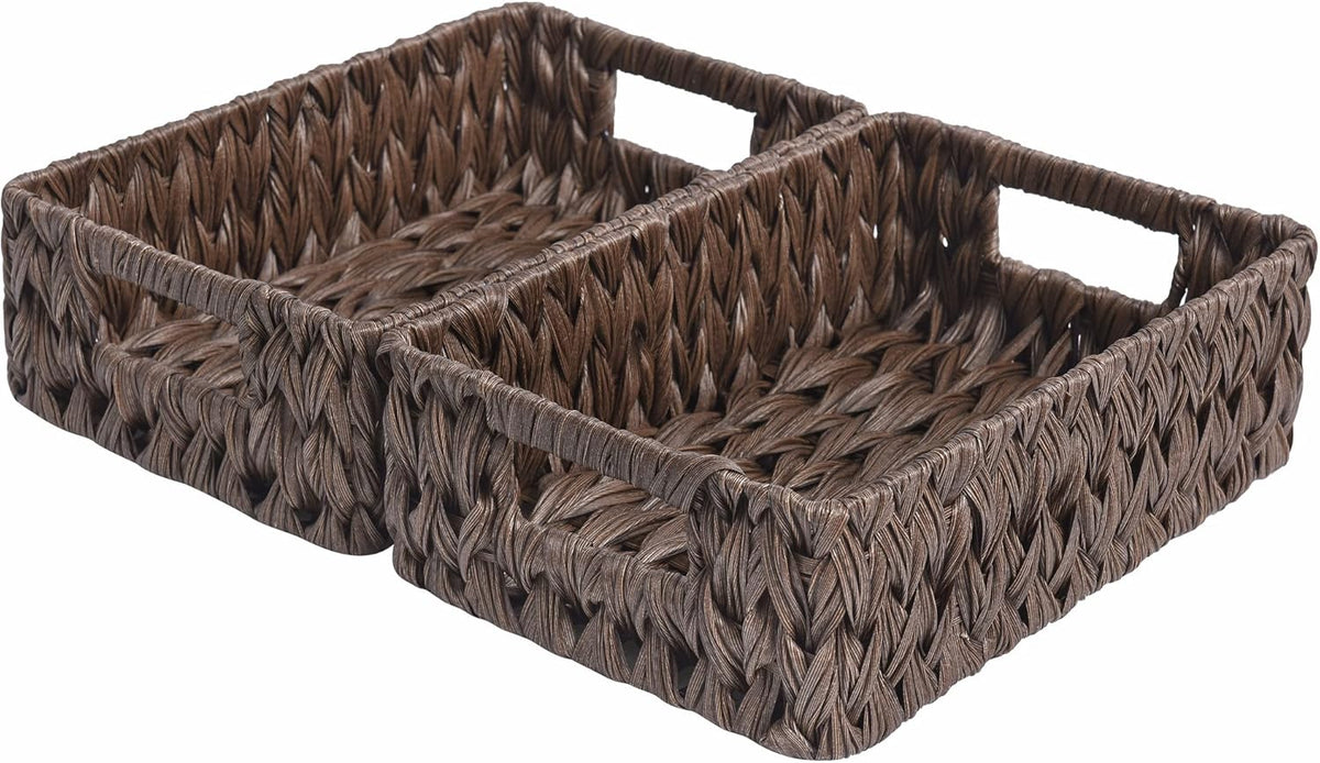 GRANNY SAYS Wicker Storage Baskets for Shelves, Wicker Baskets for Organizing, Waterproof Woven Basket for Pantry, Rectangle Basket for Shlef, Brown, 2-Pack