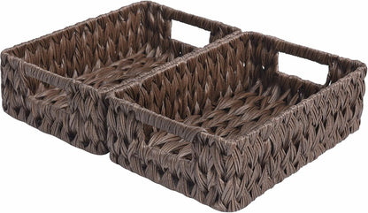 GRANNY SAYS Wicker Storage Baskets for Shelves, Wicker Baskets for Organizing, Waterproof Woven Basket for Pantry, Rectangle Basket for Shlef, Brown, 2-Pack