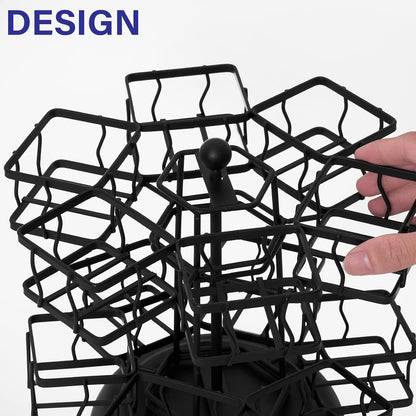 NHZ Tea Bag Organizer - Spinning Carousel Holder With 12 Compartments, Up to 140 Tea Bags Storage, Black Powder Coated Stainless Steel