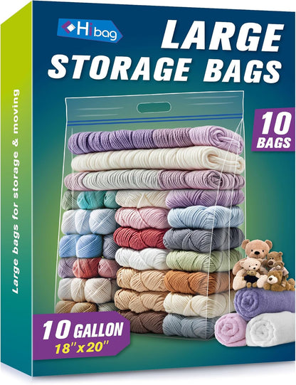 HIBAG 25 Gallon Jumbo Storage Bags, 35” x 24” Resealable Clear Bags with Handle, Extra Large XL Heavy Duty for Clothes Pillow Travel Moving, Pack of 3