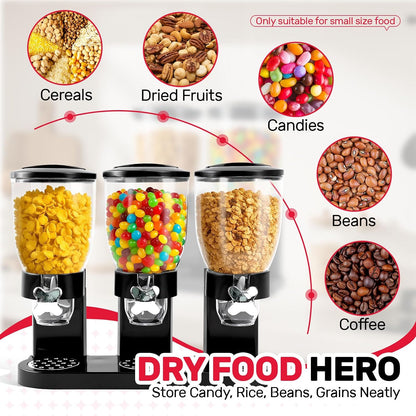 Triple Cereal Dispenser Countertop 2L, Airtight Cereal Containers Storage, Large Capacity Total 6L for Kitchen Pantry, Rotating Dry Food Dispenser for Candy, Nut, Coffee Beans, White