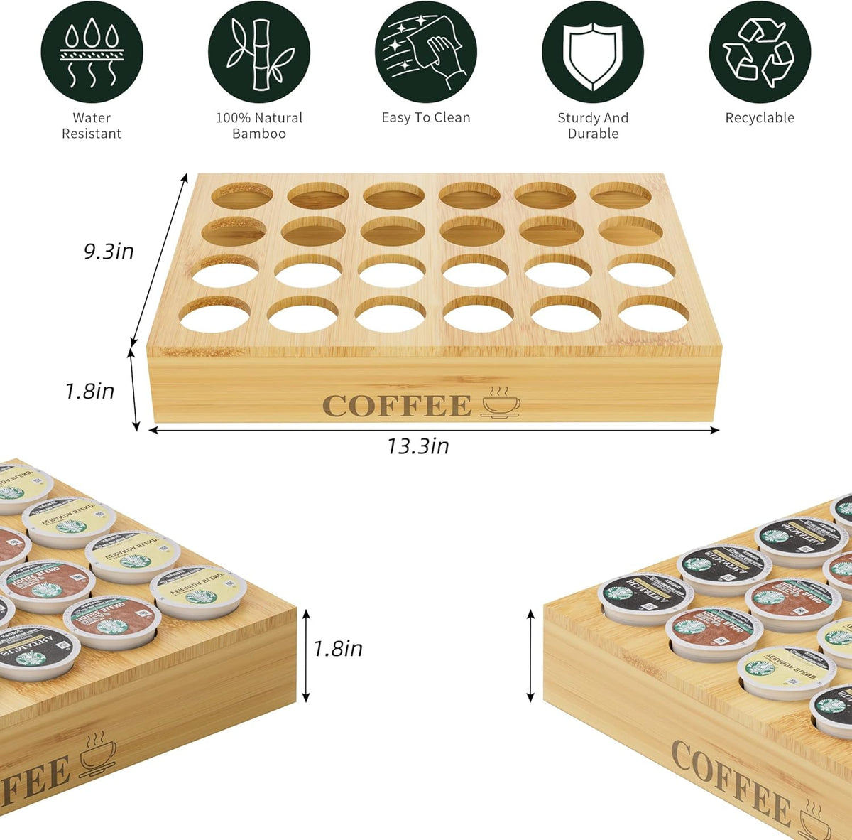 MinBoo BamBoo k cup holder Drawer or Countertop k cup Organizer Coffee Pod Holder Hold 35 Coffee Pod Storage Kcup coffee pods holder for coffee station Office and Kitchen k cup storage