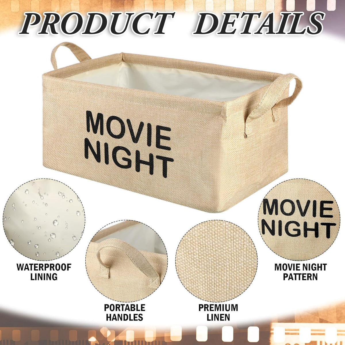 Snack Bar Organizer Basket, Burlap Fabric Snack Storage Holder with Waterproof Lining & Handles, Collapsible Bar Station Organizer Bin for Kitchen Pantry Cabinet Home Movie Night Party