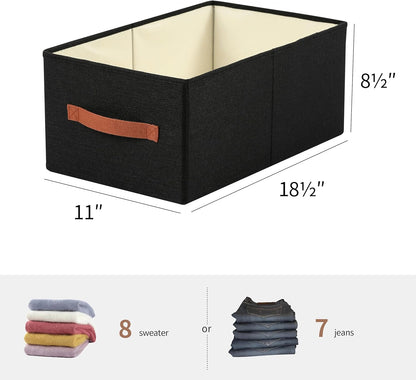 Linen Folding Storage Bins, 3 Pack Large Storage Baskets, Washable, Clothing Storage Bins with Handle, Closet Organizer for Storage Sweater,Sheets(Beige, 18½"x11 x8½)