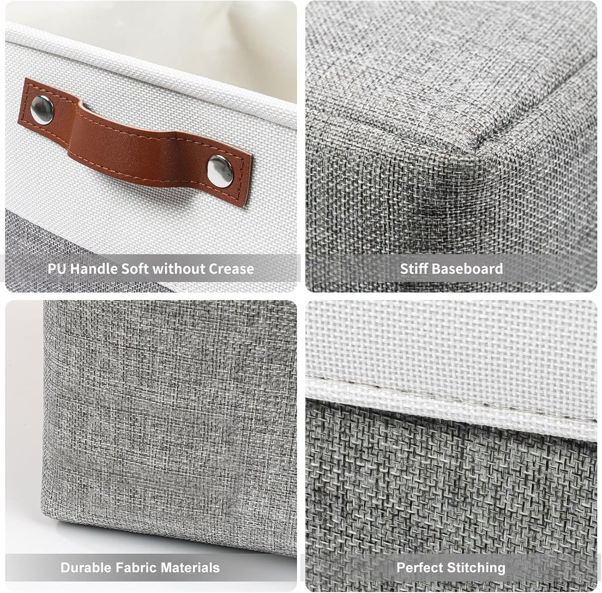 Bagnizer Large Fabric Storage Baskets | 50L Storage Bins, Decorative Linen Closet Baskets with Handles for Organizing, Shelf, Toys, Clothes, Home, Office, Nursery, 17x12x15Inches (Grey&White)