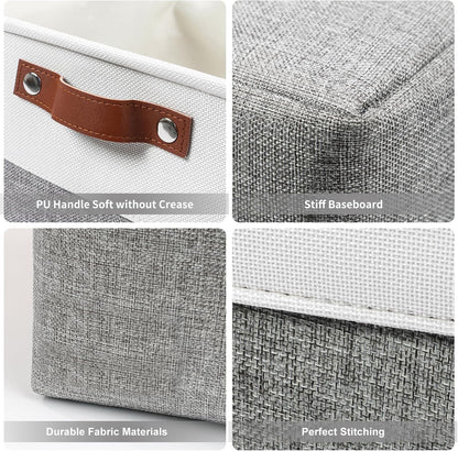 Bagnizer Large Fabric Storage Baskets | 50L Storage Bins, Decorative Linen Closet Baskets with Handles for Organizing, Shelf, Toys, Clothes, Home, Office, Nursery, 17x12x15Inches (Grey&White)