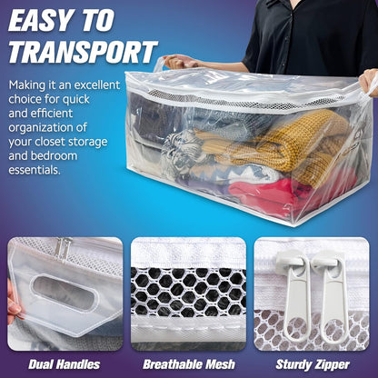 HIBAG 20 Gallon Large Storage Bag for Clothes, Zipper Clothing Storage Bag, Clear Organizer with Reinforced Handles, for Comforters Blankets Pillows Bedding