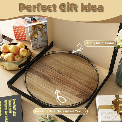 Acacia Wood 13" Lazy Susan Turntable Organizer for Table Top, Farmhouse Round Wooden Lazy Susan for Cabinet Kitchen Centerpieces Coffee Table, for Condiments Spices, Bathroom Vanity Tray Decor