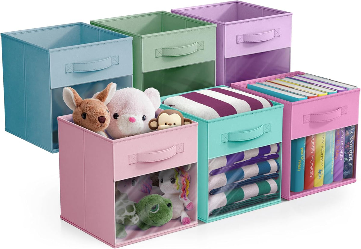 Sorbus Fabric Storage Cubes - 6 Foldable Storage Bins for Organizing Pantry, Cubbies, Toy Box - Clothes Storage & Closet Organizer - 13 Inch Collapsible Cube Baskets for Shelves with Handle
