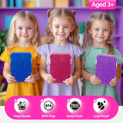 Bento Lunch Box for Kids, 6 Compartments BPA Free, Dishwasher Safe Back to School Snack Bento Lunch Containers Boxes, Ideal Portion Sizes for On-the-Go Meal, Ages 3+, School, Green Patterned