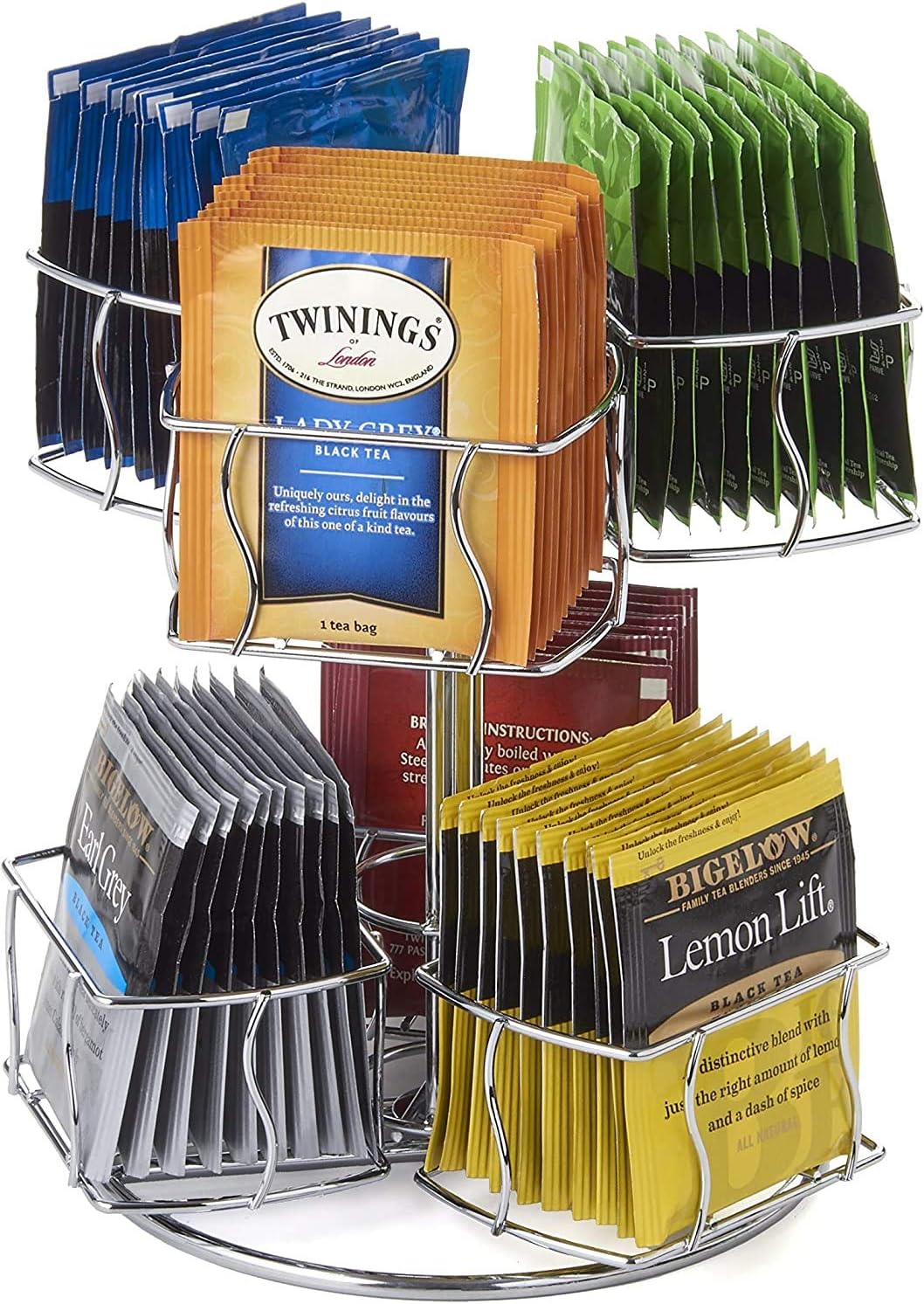 Nifty Tea Bag Spinning Carousel – 6 Compartments, Up to 60 Tea Bags Storage, Spins 360-Degrees, Lazy Susan Platform, Modern White Design, Home or Office Kitchen Counter Organizer