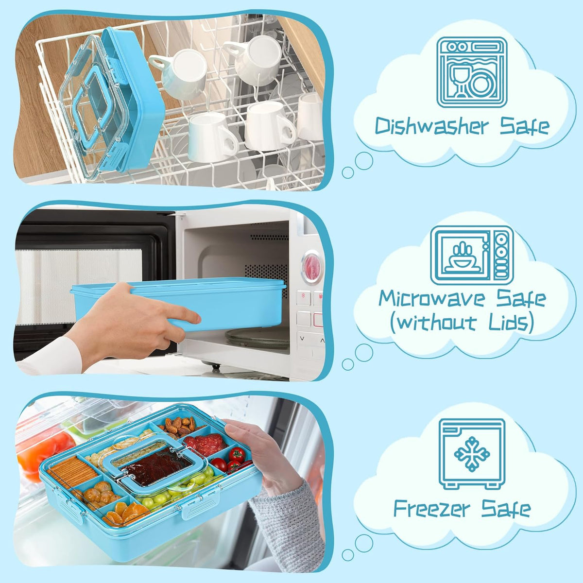 Xyptorix Snack Box Container for Kids - Adjustable 12-Compartment Snack Containers, Reusable Bento Box, Dishwasher Safe, BPA-Free, Perfect for School, Travel, Camping & Picnic, Ivory White
