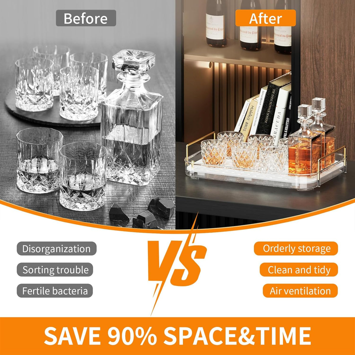 Seoneiro Whiskey Tray, Glass Cup Rack, Mug Holder, Coffee Cup Organizer, Bathroom Countertop Organizer with Drain Board Wine Glass Decorative, Food Tray, Kitchen Spice Rack