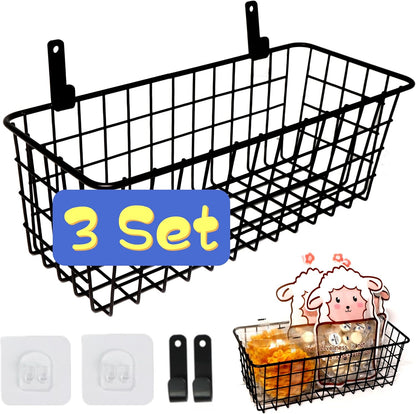 Joben Oligey 3 Set [Extra Large] Hanging Wall Baskets ,Wire Basket For Storage Pantry, Farmhouse Food Storage Kitchen Pantry Laundry Closet Garage RV ,Black