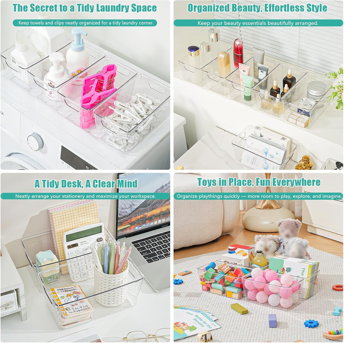 12 Pack Small Clear Plastic Storage Bins, Acrylic Kitchen Organizer and Storage Bins, Fridge Organizer, Small Plastic Containers Bins, Cabinet Organizer for Pantry,Bathroom,Refrigerator, Shelf