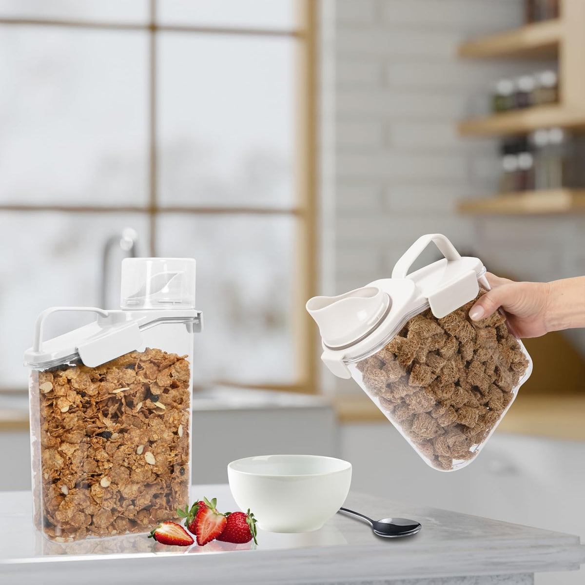 Oggi Easi Pour Airtight Food Storage Containers - Cereal Containers Storage, Rice Dispenser, Cereal Dispenser, Snack Storage Containers, Pasta Containers Storage, Containers with Lids - 60oz / 1.8lt