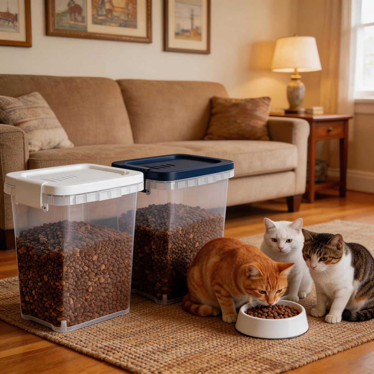5-10 Lbs Cat Food Storage Container with Scoop - Airtight Dog Food Container - Buckle-Lock Pet Food Container for Dog, Cat, Bird Seed, Chicken, Dry Food Storage Bin Container for Rice, Cereal, Flour