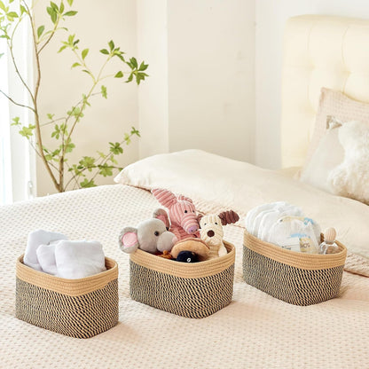 R RUNKA Small Cotton Rope Basket – Storage Bin for Organizing (10.6" x 6.7" x 6.7"), Bathroom Storage Basket for Shelf, Counter & Closet（Beige）