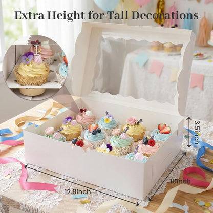 VGOODALL 12 Count Cupcake Boxes, 6PCS Cupcake Container with Window Boxes Holding 72 Pastry Box for Birthday Holiday Party Bakery Supplies 13.2"x9.8"x4"