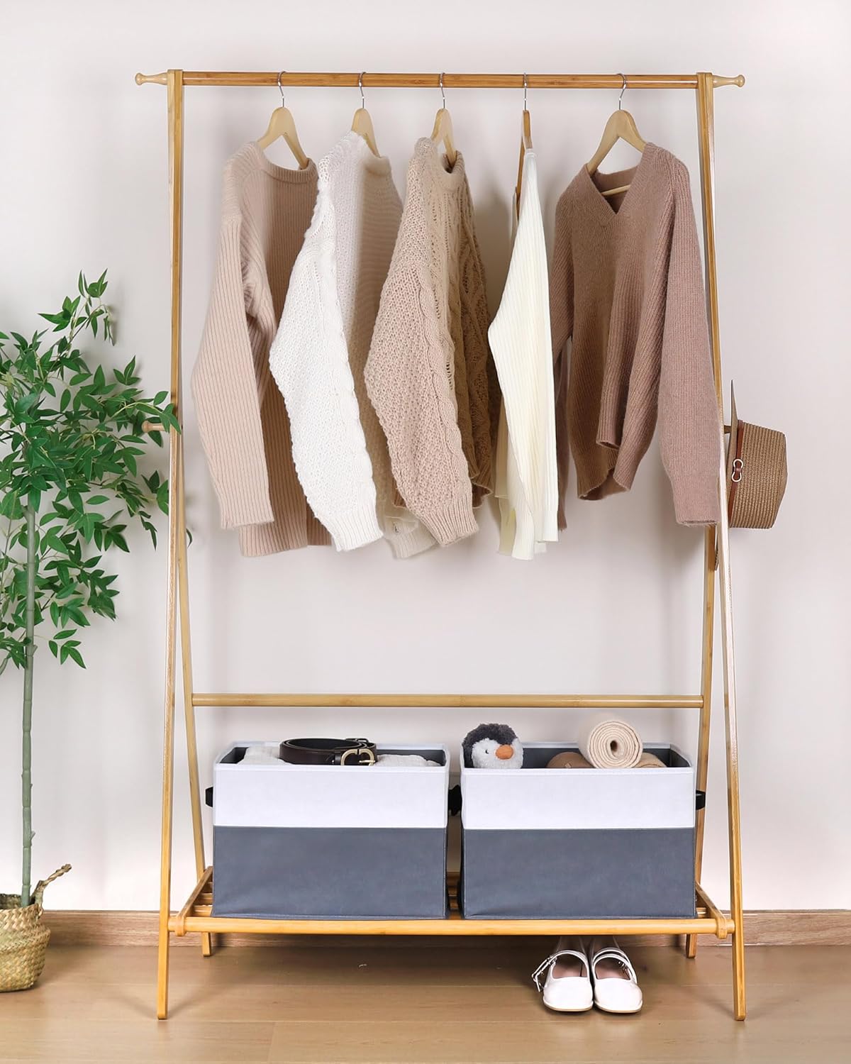 WUIKE Closet Organizers and Storage, Trapezoid Storage Bins, Fabric Closet Bins with Handles, Foldable Storage Baskets for Clothes, Purse, Blanket, Herringbone Gray, Extra Large