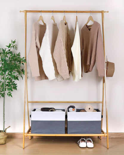 WUIKE Closet Organizers and Storage, Trapezoid Storage Bins, Fabric Closet Bins with Handles, Foldable Storage Baskets for Clothes, Purse, Blanket, Herringbone Gray, Extra Large