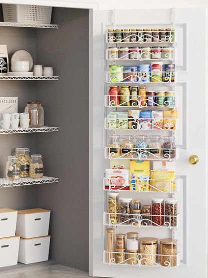6-Tier Over the Door Pantry Organizer, Pantry Organization And Storage, Hanging Storage Organizer Spice Rack Metal Shelving for Home & Kitchen, Office Laundry Room Bathroom Black