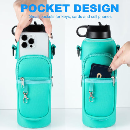RRegeny Water Bottle Holder with Strap for Hydroflask 32oz 40oz, Carrier Sling Bag with Phone Pocket Water Bottle Sleeve for Men Women Hiking Camping Travelling