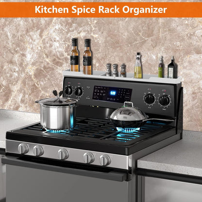 AWOKE Stove Top Shelf 30 Inch - Silicone Material Magnetic Shelf for Stove - 3 Functional Partitions Kitchen Spice Rack Organizer-Black,Kitchen Gadgets Storage Organization