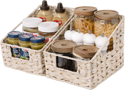 GRANNY SAYS Wicker Basket with Handles, Trapezoid Decorative Baskets, Woven Storage Baskets for Shelves, Nature, 2-Pack Wovenbaskets-TB5 Medium