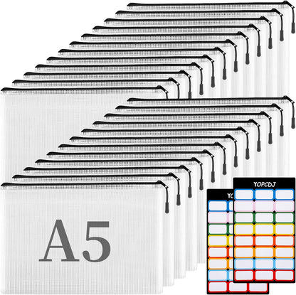 YOPCDJ 24pcs Mesh Zipper Pouch File Bags Puzzle Storage Bags, A3 17x12 Inches Large Reusable Zipper Pouches for Organizing Classroom Board Game Organization