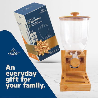 Bamboo Dispenser 3.5Liters (118 fl Oz) , Cereal Dispenser, Storage Container, Snack Bar Station, Dry Food Dispenser, Cereal Dispenser Countertop, House Essentials