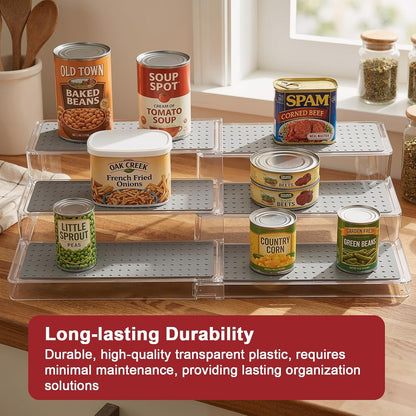 Expandable Can Rack Organizer 2 Pack, 3-Tier Adjustable Length | Set of 2 Holds Up to 36 Cans, Stability with Non-Skid Shelf, Canned Goods Storage Display for Pantry, Cabinet