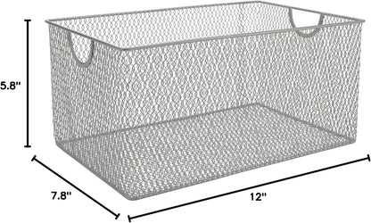 YBM HOME Kitchen Pantry Organizer Wire Baskets for Shelves, Cabinets, Pantry, Countertop, Mesh Open Storage Bin Metal Basket for Organizing Food Supplies, 3 Pack, 12.1x7.8x5.8