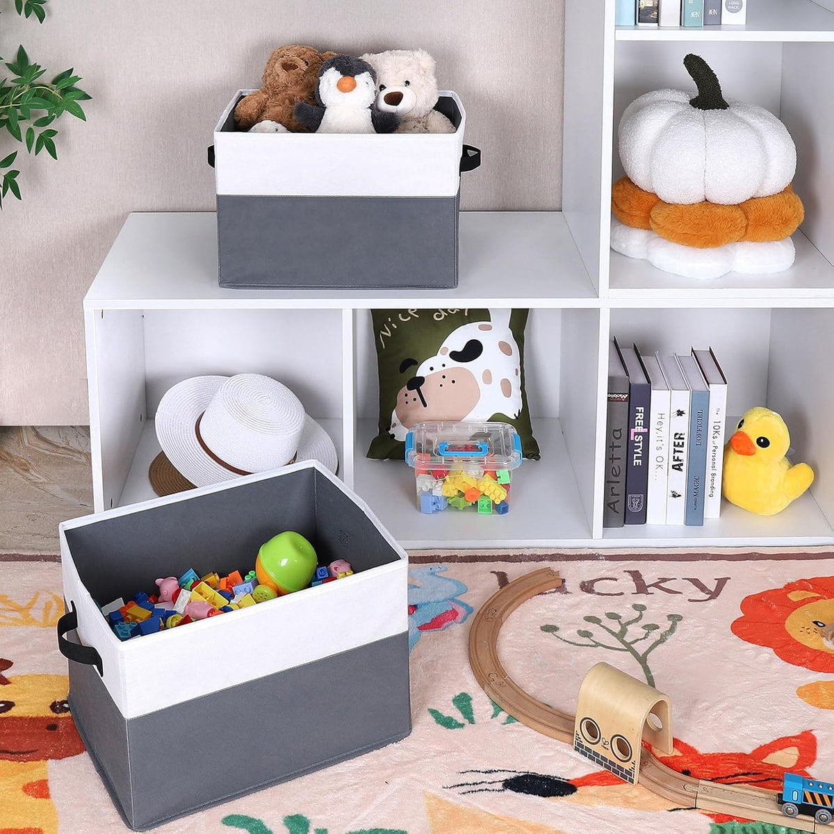 WUIKE Closet Organizers and Storage, Trapezoid Storage Bins, Fabric Closet Bins with Handles, Foldable Storage Baskets for Clothes, Purse, Blanket, Herringbone Gray, Extra Large