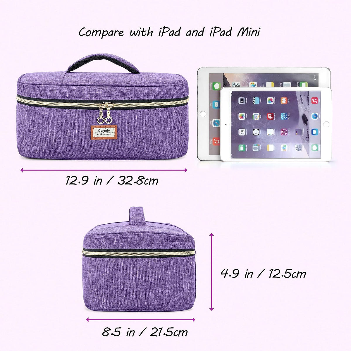 CURMIO Essential Oil Storage Case for 40 Bottles (5ml-30ml), Essential Oils Organizer Case with 2 Detachable Visible Pouches and Portable Handle, Patented Design, Gray (Bag Only)