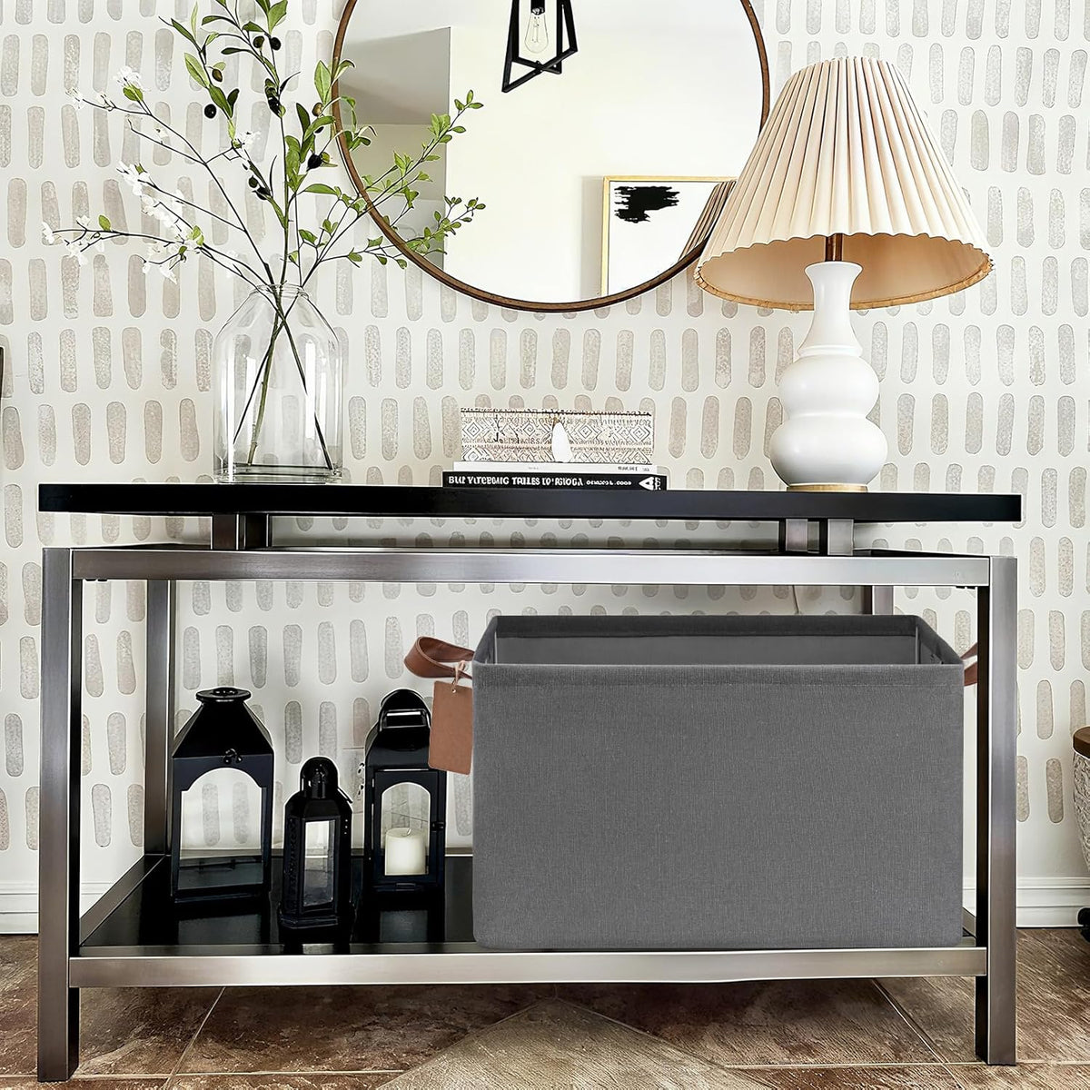 CHICVITA Large Storage Baskets for Shelves, Fabric Storage Bins with Metal Frame, Closet Organizers and Storage Boxes for Clothes Toy, Beige