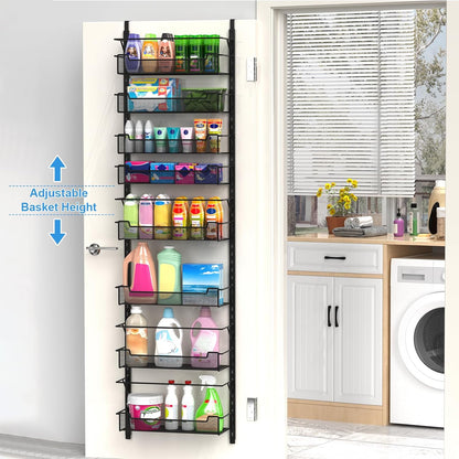 VyGrow 12.3" W Narrow Over the Door Pantry Organizer, 6-Tier Over the Door Organizer with Adjustable Basket, Pantry Door Organization for Pantry Kitchen Storage Room Spice Rack, White