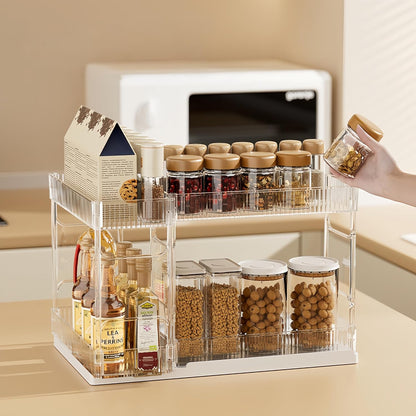 Mustorn 2 Pack Pull Out Spice Rack Organizer for Cabinet, 2 Tier Metal Slide Out Seasoning Organizer and Storage Heavy Duty Vertical Spice Rack Shelf Pullout for Kitchen Cabinets No Drilling (Black)
