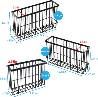 Cabinet Door Organizer Basket 2 Pack, Foil and Plastic Wrap Organizer with 2 Sponges, Lid Organizers Inside Cabinet, Metal Basket for Kitchen Organizers and Storage, Utility, Black (Medium,Large)