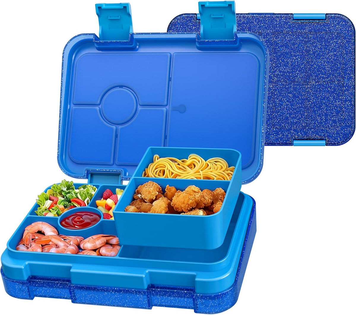 Bento Lunch Box for Kids, 6 Compartments BPA Free, Dishwasher Safe Back to School Snack Bento Lunch Containers Boxes, Ideal Portion Sizes for On-the-Go Meal, Ages 3+, School, Green Patterned