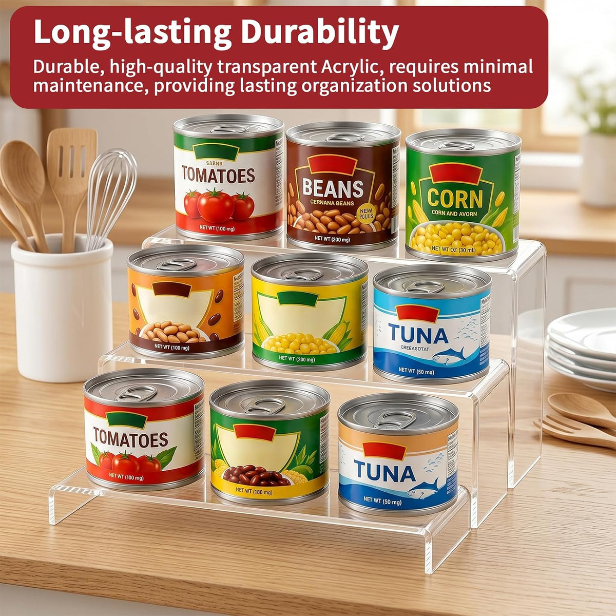 Expandable Can Rack Organizer 2 Pack, 3-Tier Adjustable Length | Set of 2 Holds Up to 36 Cans, Stability with Non-Skid Shelf, Canned Goods Storage Display for Pantry, Cabinet