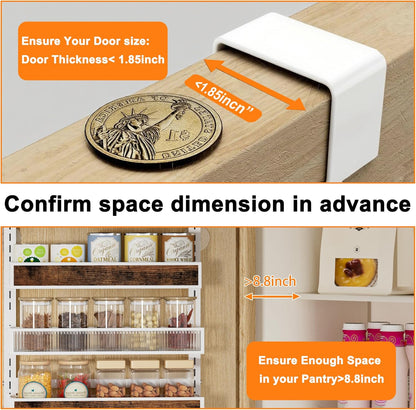 8 Tier Pantry Door Organizer Spice Rack, 2-IN-1 Wall Mount or Hanging Over Door Seasoning Organizer with Adjustable Baskets, Heavy Duty Behind Door Storage Shelves for Pantry, Cabinet and Kitchen