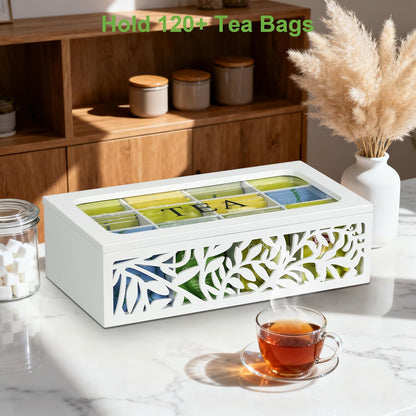 Tea Box Organizer,Wood Tea Organizers and Storage,12 Compartments Teas Bag Organizers,Teas Bag Holder Organizer,Wooden Storage Box for Countertop Kitchen Cabinet Pantry