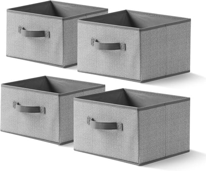 Storage Baskets, 11-Inch Woven Fabric Bins, Storage Cubes with Reinforced Handles, Organizer Bins for Closet Shelves, Foldable, for Toys, Clothes, Natural Beige (3PCS/Beige-11*11*7.8inch)