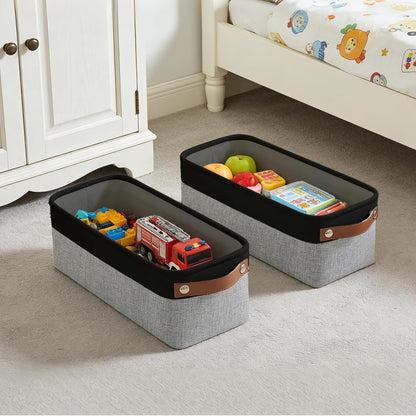 Bagnizer Large Fabric Storage Baskets | 50L Storage Bins, Decorative Linen Closet Baskets with Handles for Organizing, Shelf, Toys, Clothes, Home, Office, Nursery, 17x12x15Inches (Grey&White)