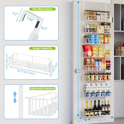 6-Tier Over the Door Pantry Organizer, Pantry Organization And Storage, Hanging Storage Organizer Spice Rack Metal Shelving for Home & Kitchen, Office Laundry Room Bathroom Black