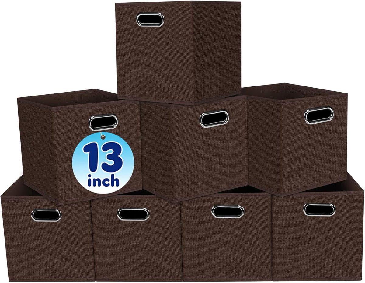 Black Fabric Cubby Storage Bins，13x13x13 Inches ，Cube Organizer Bin Foldable Storage Boxes with Dual Handles Fabric Organizer Box and collapsible Storage basket，Set of 3 ，Black