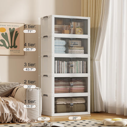 SAILUN 145Gal/580Qt Stackable Storage Bins Folding Collapsible Storage Bins with a Lid, Closet Organizers and Storage,White 26" W x 17" D x 71" H