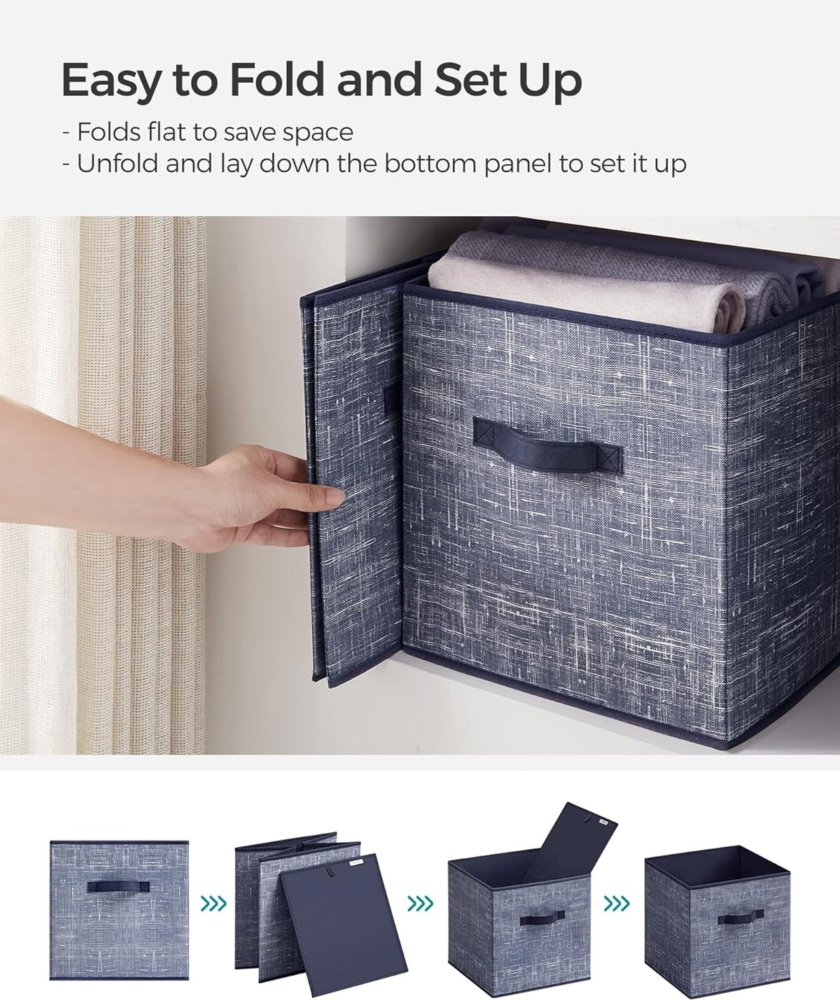 SONGMICS Storage Cubes, 11-Inch Non-Woven Fabric Bins with Double Handles, Set of 6, Closet Organizers for Shelves, Foldable, for Clothes, Cattail Gray UROB26LG